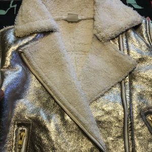 Gap Gold metallic gold faux Sherpa jacket